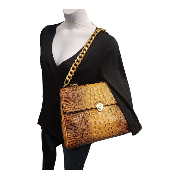 SOLD! BRAHMIN Toasted Almond Melbourne Satchel with chain shoulder strap - Picture 3 of 16